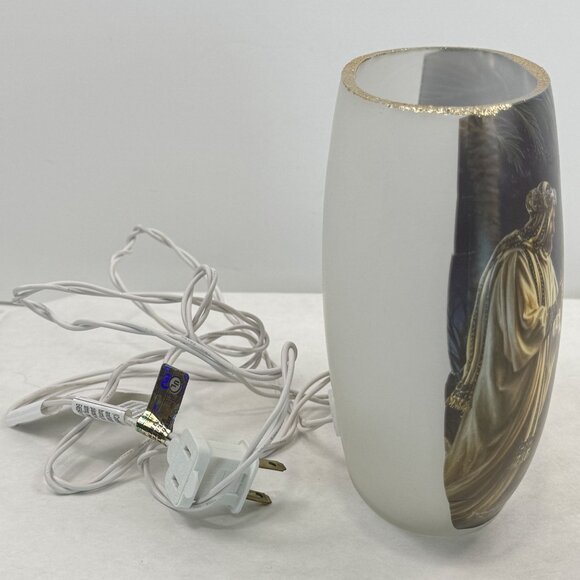 Stony Creek Nativity Scene Illuminated Glass Orbis Vase By Dona Gelsinger Oval - Picture 3 of 14